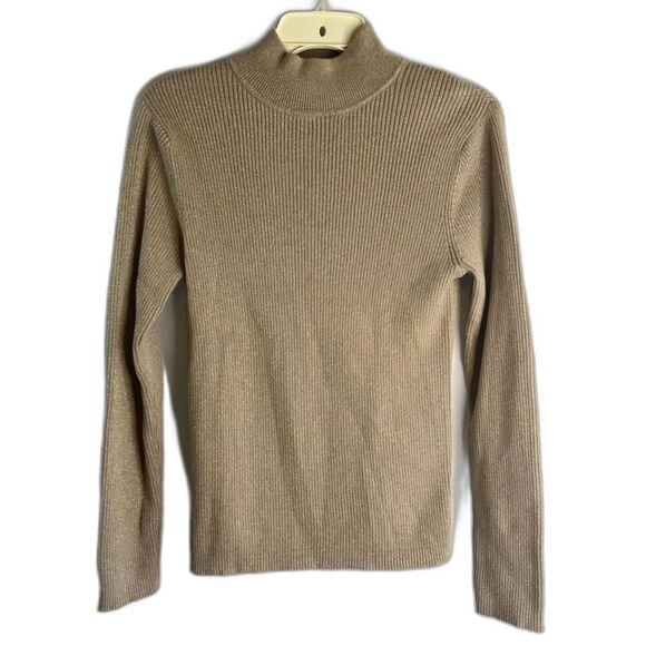 Croft & Barrow Mock Neck Long Sleeve‎ Metallic Gold Turtleneck Sweater Size LG - Picture 1 of 9